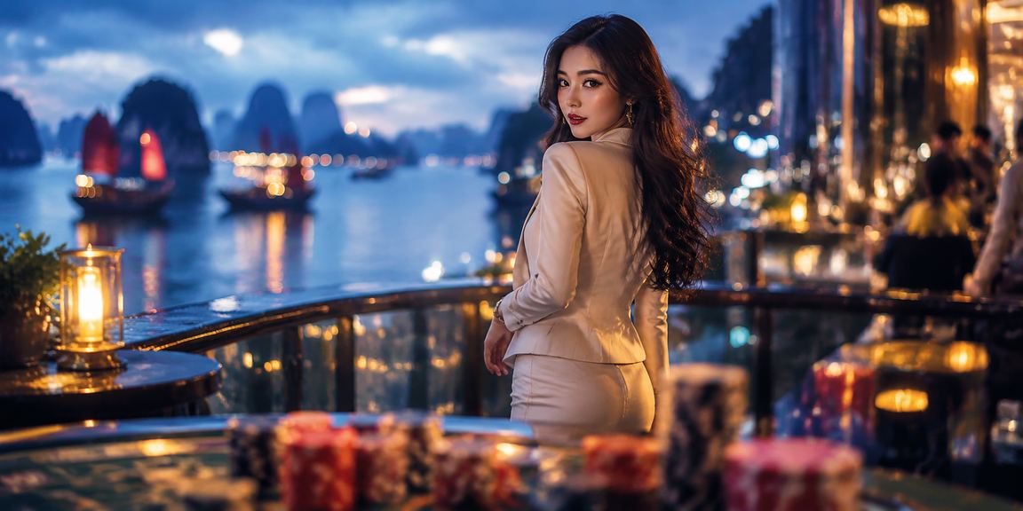 Khung cảnh vịnh Hạ Long tuyệt đẹp kết hợp với trải nghiệm casino trực tuyến trên bãi biển